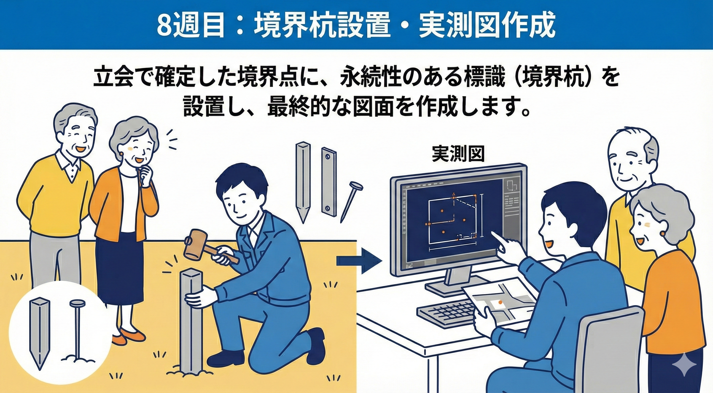 境界杭設置・実測図作成のイメージ